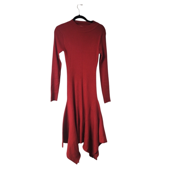 Asymmetric Ribbed Midi Dress In Burgundy 1X - Picture 3 of 8